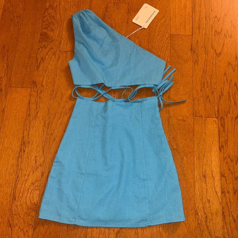 Peppermayo Blue One-Shoulder Mini Dress